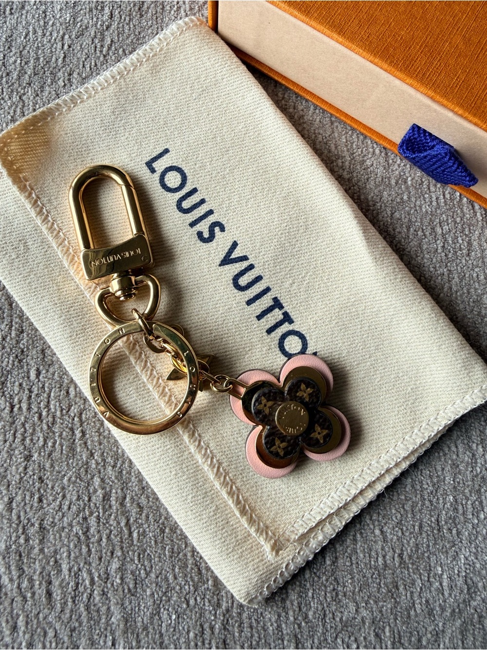 Louis Vuitton Pink Monogram Flower Key Chain Bag Charm Like New Full Set